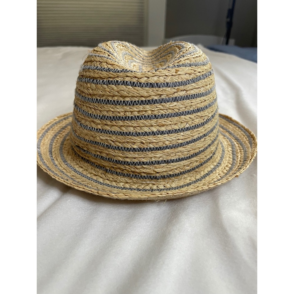 Sperry Top-Sider Womens Straw Fedora Hat Tan Blue Striped Raffia Sun Hat 5H187 - Picture 5 of 11